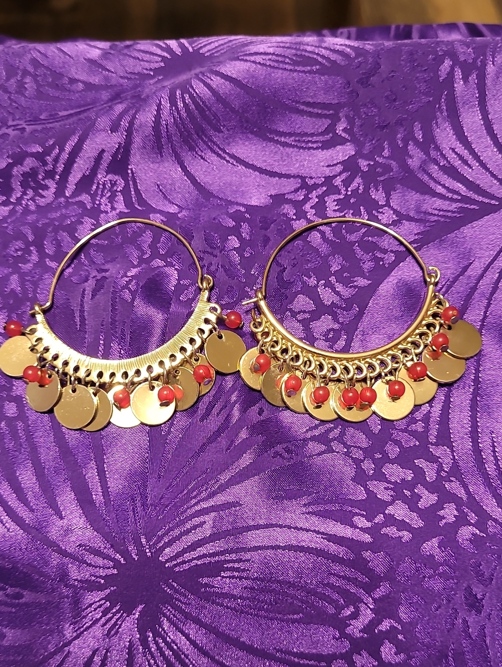 Gold Earrings Hoop Chandeliers Poppy Beads
